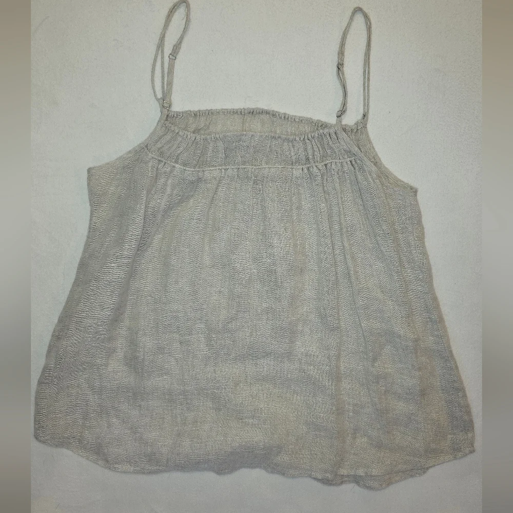 Eileen Fisher Natural Linen Gauze Cami Shirring  Lightweight Camisole Top - Picture 6 of 6